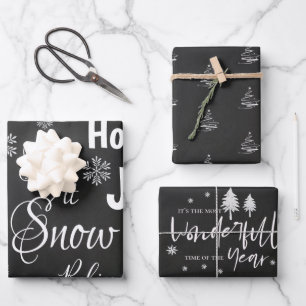 Hoja De Papel De Regalo Cute Let It Snow Black Merry Christmas Cita Regalo