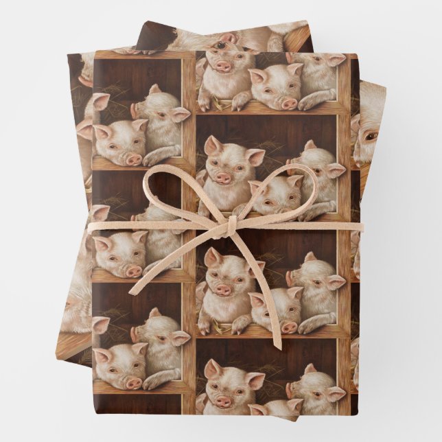 Hoja De Papel De Regalo Cute little piglets in a barn at the farm (In situ)