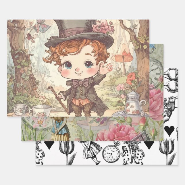 Hoja De Papel De Regalo Cute Mad Hatter Whimsical Wonderland Woodland Art (Set)