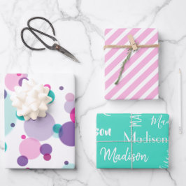 Hoja De Papel De Regalo Cute menta rosa morado puntos coloridos Nombre cum