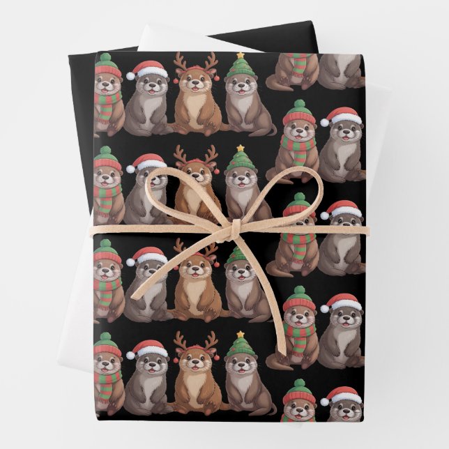 Hoja De Papel De Regalo Cute Otter Christmas Funny Xmas Lights Animal  (In situ)