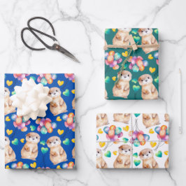 Hoja De Papel De Regalo Cute Otter Colorful Balloon & Love Kids
