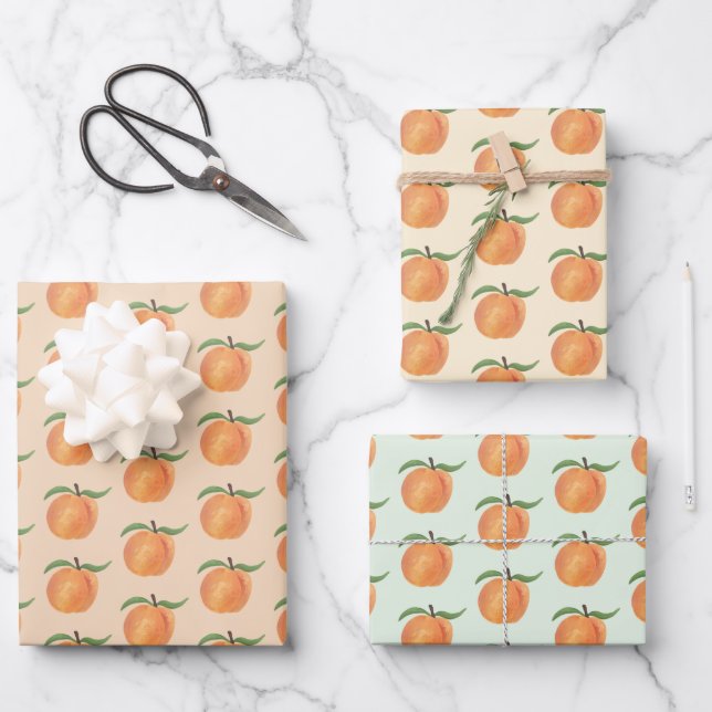 Hoja De Papel De Regalo Cute Painted Peach Fruit Illustration  (Anverso)