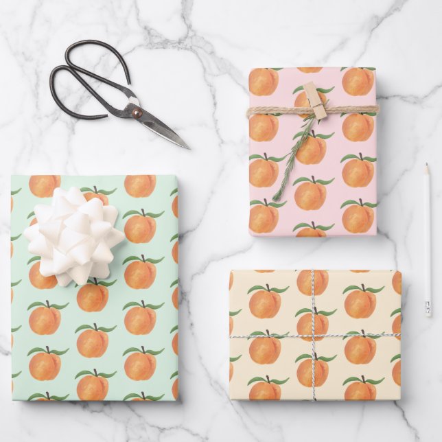 Hoja De Papel De Regalo Cute Painted Peach Fruit Illustration  (Anverso)