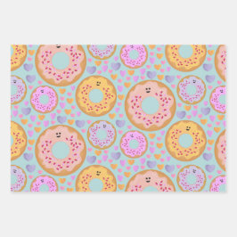 Hoja De Papel De Regalo Cute Pastel Donuts & Hearts