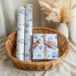 Hoja De Papel De Regalo Cute Pastel Niño Niño Camiones Azules Nubes Corazó