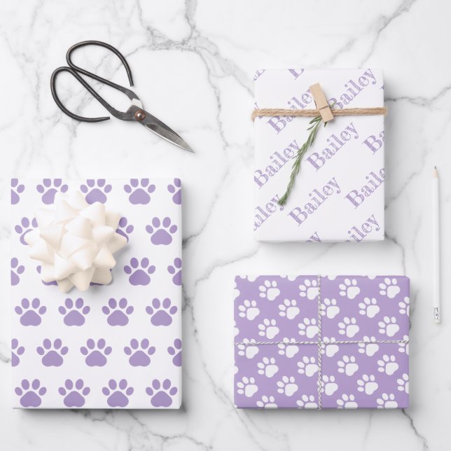 Hoja De Papel De Regalo Cute Paw Prints Custom Name Wrapping Paper Sheets (Anverso)