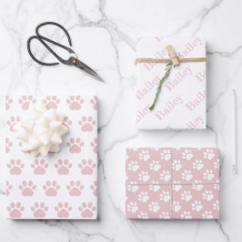 Hoja De Papel De Regalo Cute Paw Prints Custom Name Wrapping Paper Sheets