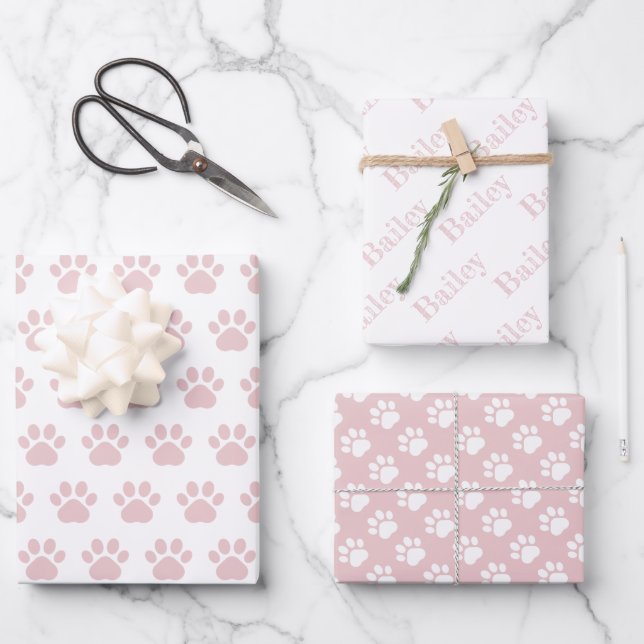 Hoja De Papel De Regalo Cute Paw Prints Custom Name Wrapping Paper Sheets (Anverso)