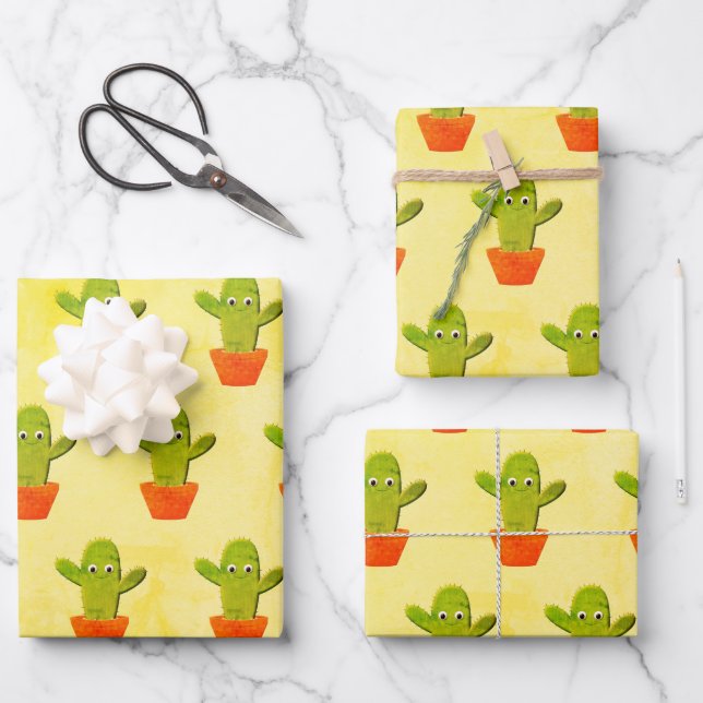 Hoja De Papel De Regalo Cute Personalizado Cactus Pintura (Anverso)