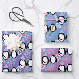 Hoja De Papel De Regalo Cute pingüino Snowflakes Whimsical