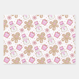 Hoja De Papel De Regalo Cute Pink Girls Christmas Holiday Gingerbread