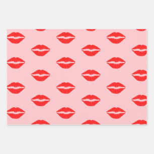 Hoja De Papel De Regalo Cute Pink Luscious Labios Rojos Patrón de Labial 