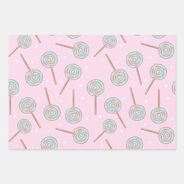 Hoja De Papel De Regalo Cute Pink Pastel Lollipop Seamless Pattern (Anverso)