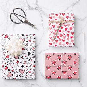 Hoja De Papel De Regalo Cute Pink Red Heart Patterns Love El día de San Va