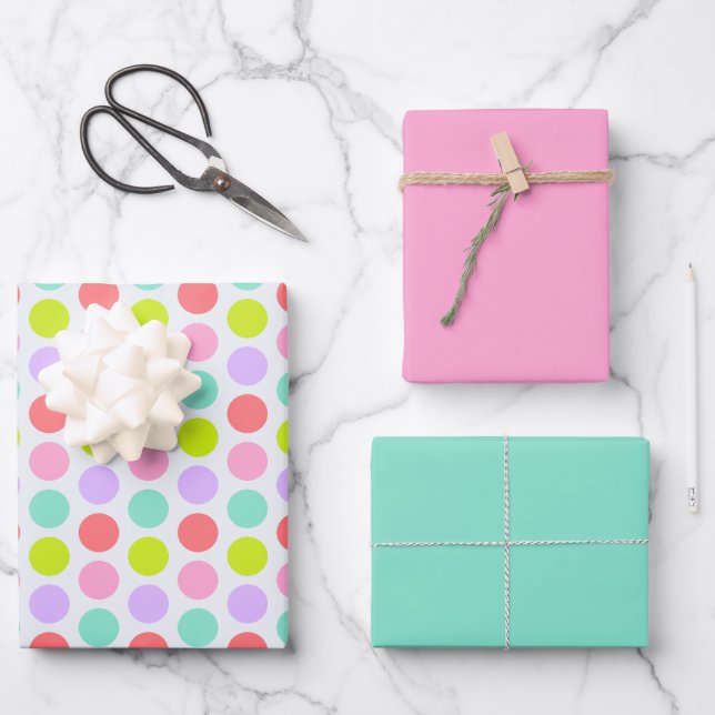 Hoja De Papel De Regalo Cute Polka Dots, Carnation Pink and Robin Egg Blue (Anverso)