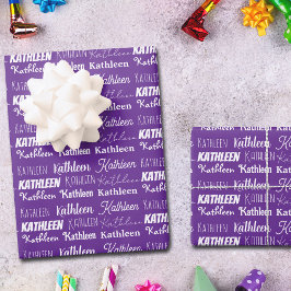 Hoja De Papel De Regalo Cute Purple Name Collage Personalizado Cumpleaños