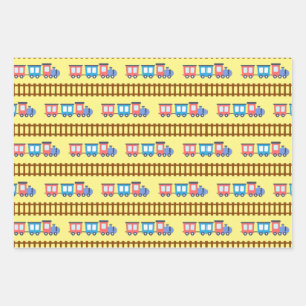 Hoja De Papel De Regalo Cute Red and Blue Choo Choo Train Gift Wrap