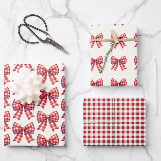 Hoja De Papel De Regalo Cute Red and Cream Gingham Bow (Anverso)