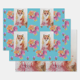 Hoja De Papel De Regalo Cute Red Fox Watercolor Woodland Rosa Animal Art