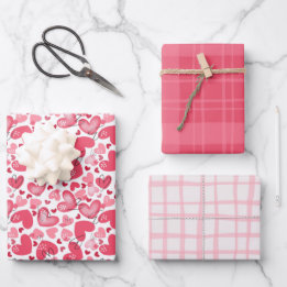 Hoja De Papel De Regalo Cute Red & Pink Valentines Hearts Plaid