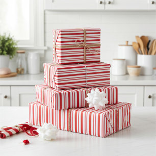 Hoja De Papel De Regalo Cute Rojo y Blanco Candy Cane a rayas