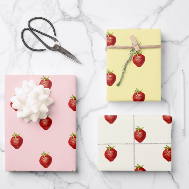 Hoja De Papel De Regalo Cute Rosa Fresa Blanco Crema Femenino  (Anverso)