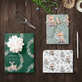 Hoja De Papel De Regalo Cute Rustic Winter Woodland Animals Baby Shower