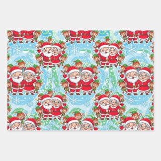 Hoja De Papel De Regalo Cute Santa & Elves Christmas Pattern