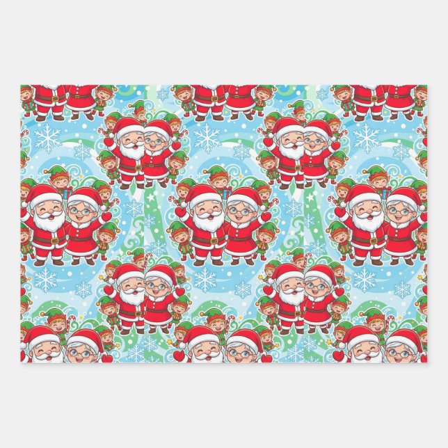 Hoja De Papel De Regalo Cute Santa & Elves Christmas Pattern (Anverso)