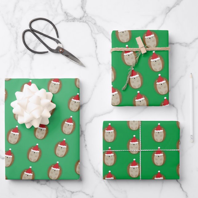 Hoja De Papel De Regalo Cute Santa Hedgehog (Anverso)