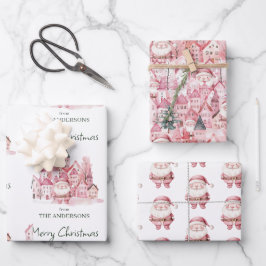 Hoja De Papel De Regalo Cute Santa Rosa Invierno Pueblo Navidad