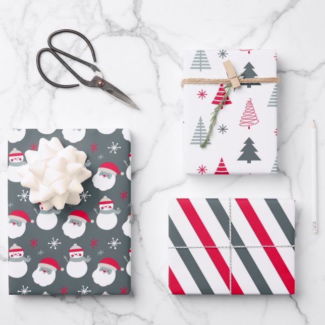 Hoja De Papel De Regalo Cute Santa y Snowman (Anverso)
