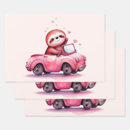 Hoja De Papel De Regalo Cute Sloth Driving a Pink Convertible