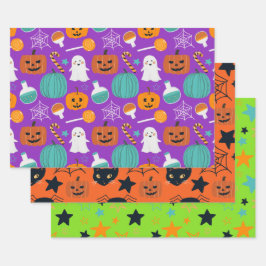 Hoja De Papel De Regalo Cute Spooky Fun Halloween Pattern para los niños