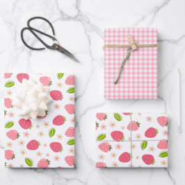 Hoja De Papel De Regalo Cute Strawberry Pink Girls Birthday