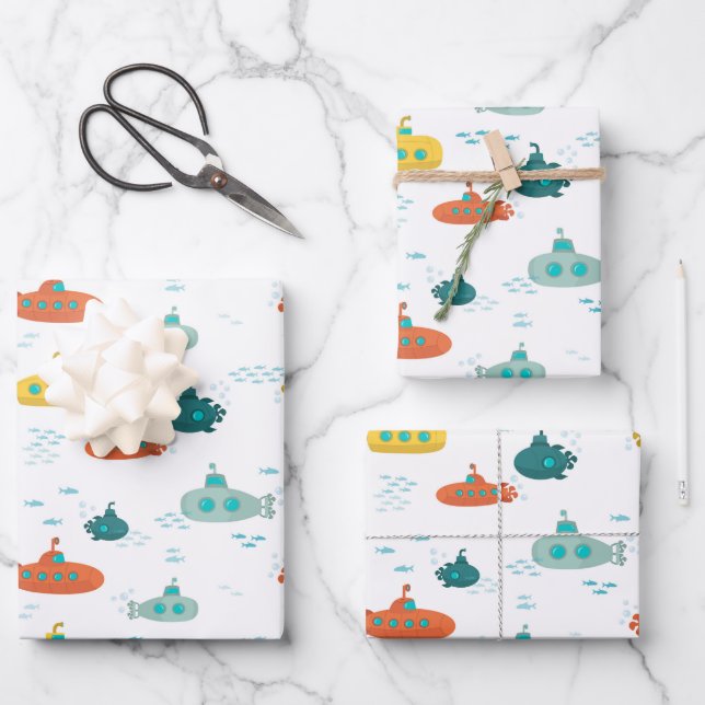 Hoja De Papel De Regalo Cute Submarine Nautical Deep Sea Fish Pattern (Anverso)