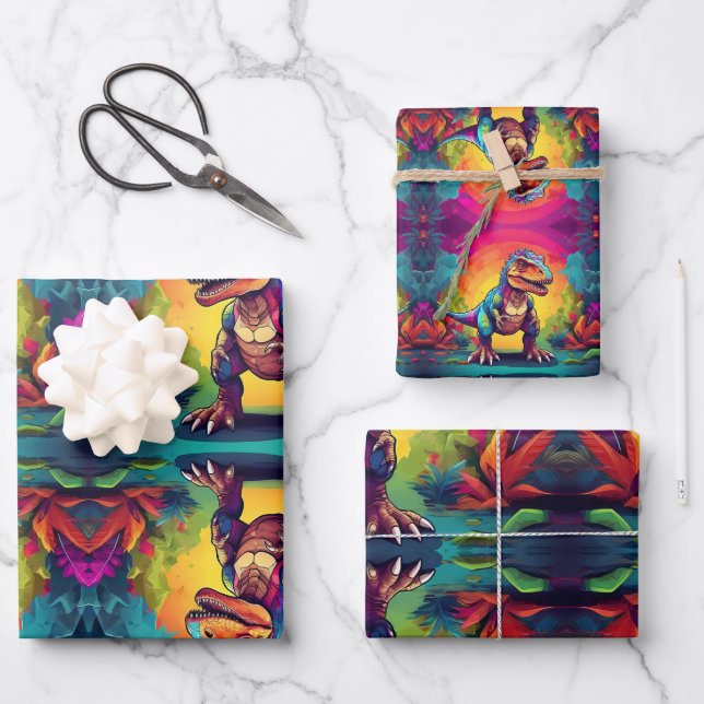 Hoja De Papel De Regalo Cute T Rex Dinosaur (Anverso)