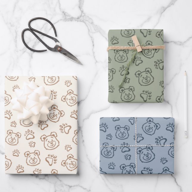 Hoja De Papel De Regalo Cute Teddy Bear Paws Modern Boho Boy Baby Kids (Anverso)