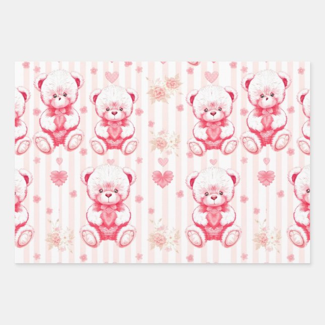 Hoja De Papel De Regalo Cute teddy bears holding hearts  (Anverso)
