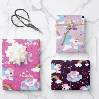 Hoja De Papel De Regalo Cute unicornio Feliz cumpleaños chica rosa