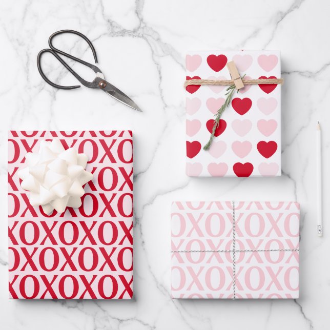 Hoja De Papel De Regalo Cute Valentine Day XOXO Red And Pink (Anverso)