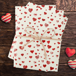 Hoja De Papel De Regalo Cute Watercolor Corazones Rojos sobre Blanco Marfi