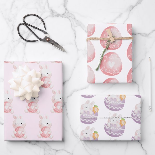Hoja De Papel De Regalo Cute Watercolor Easter Bunnies (Anverso)