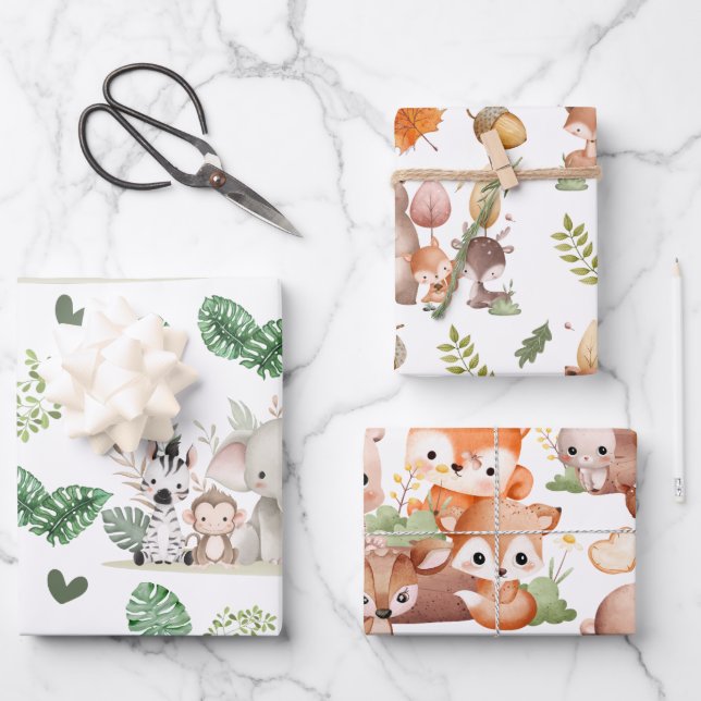 Hoja De Papel De Regalo Cute Watercolor Woodland Animals (Anverso)