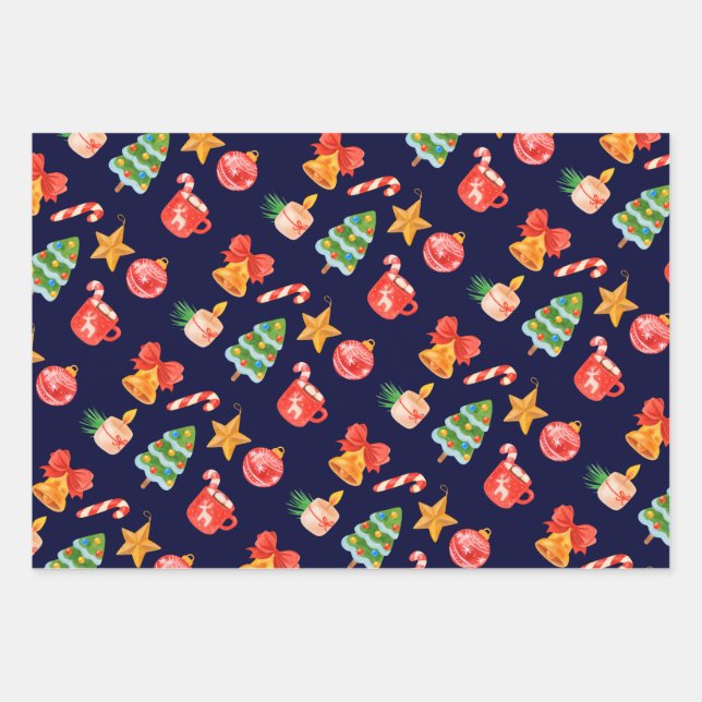 Hoja De Papel De Regalo Cute whimsical blue Christmas set of 3  (Anverso)