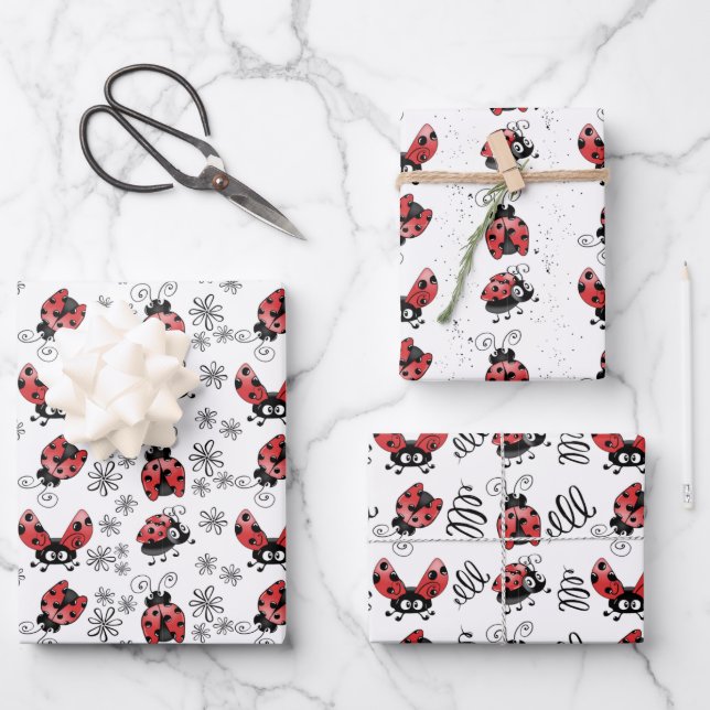 Hoja De Papel De Regalo Cute Whimsical Ladybugs (Anverso)