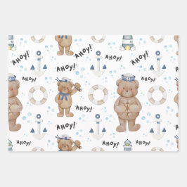 Hoja De Papel De Regalo Cute Whimsical Sailor Bear Nautical Gift Wrap