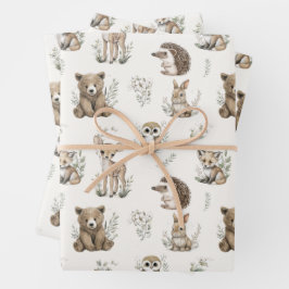 Hoja De Papel De Regalo Cute Woodland Animal Watercolour