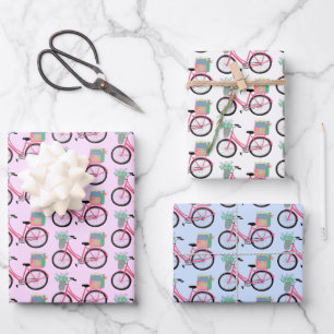 Hoja De Papel De Regalo Cute Xmas Bicicletas Vacaciones Regalo Azul Rosa